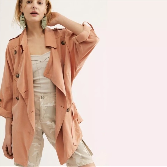Free People Jackets & Blazers - Free People The Lea Jacket Size S Double Breasted Trench Cinched Drawstring
